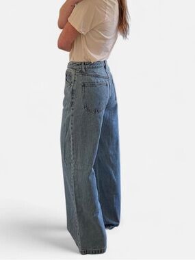 WeWoreWhat high-waisted wide-leg straight blue denim jeans